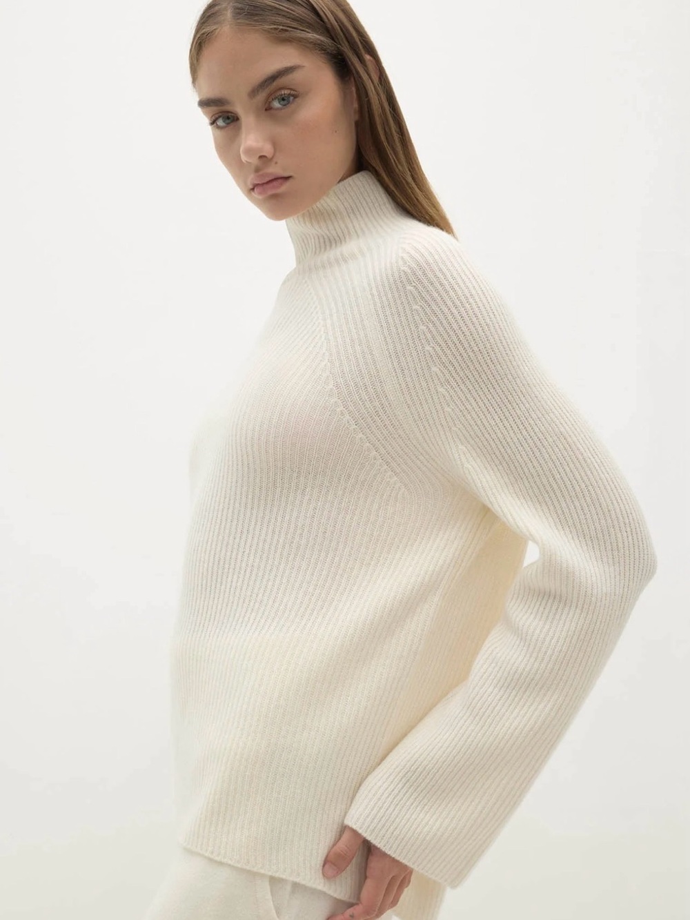 NakedCashmere Ribbed Turtleneck Sweater in Taupe